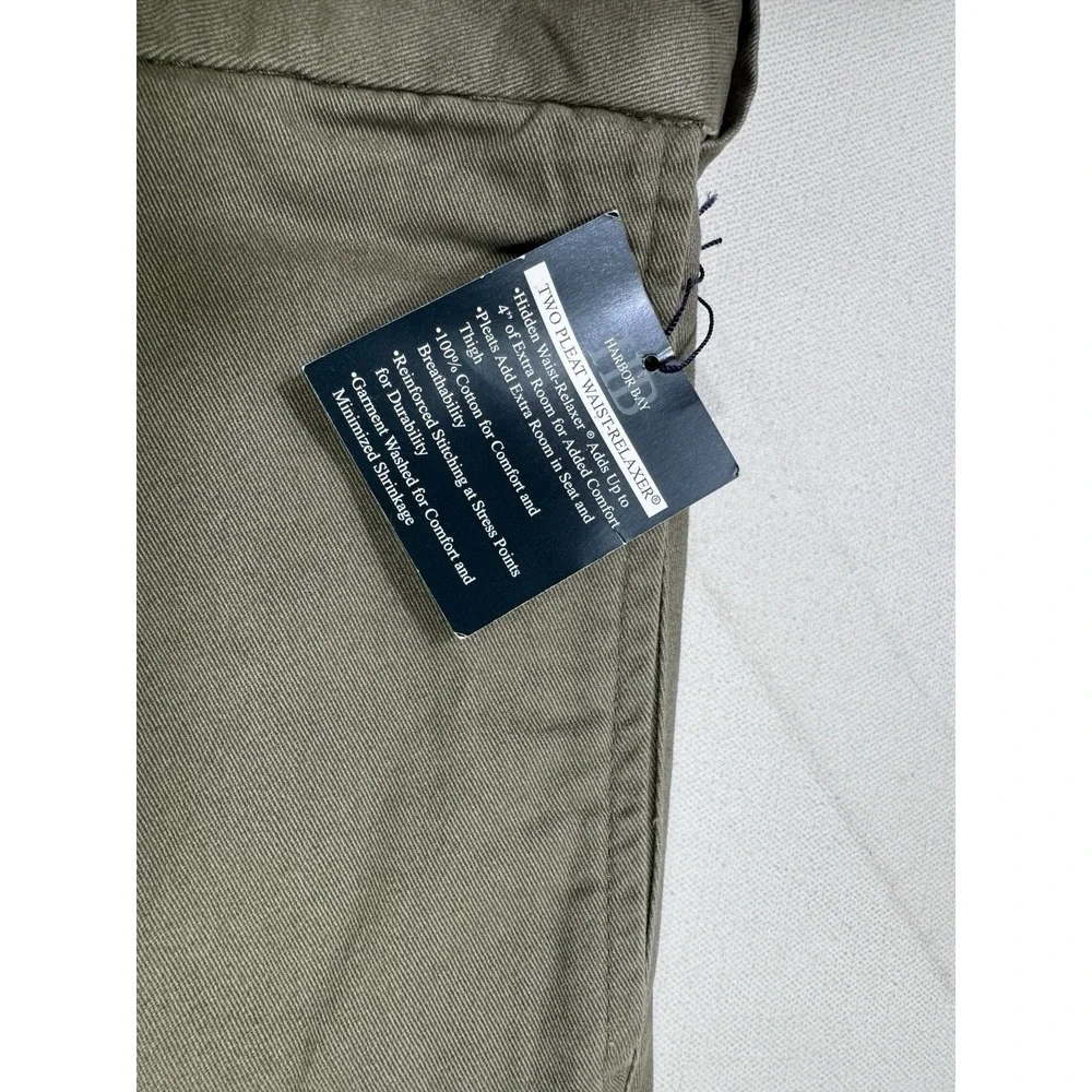 Harbor Bay Men Shorts 44 Olive Green Pleated Chino Golf Dad Casual Cotton Canvas